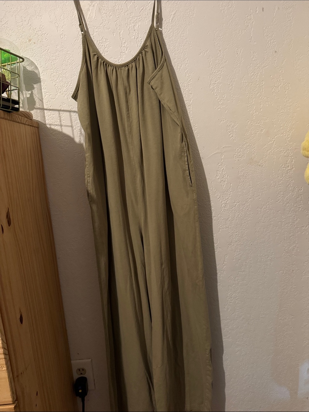 Green Jumpsuit, low cut back, pockets